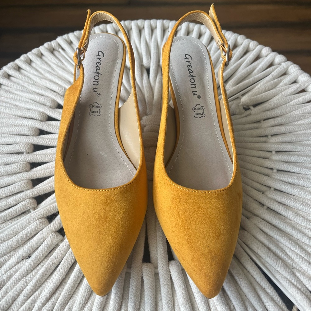 Greatonu Womens Yellow mustard Slingbacks Size 7